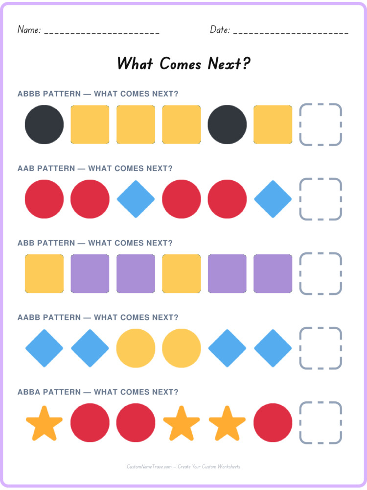 Mixed Review pattern worksheet 119 for kids