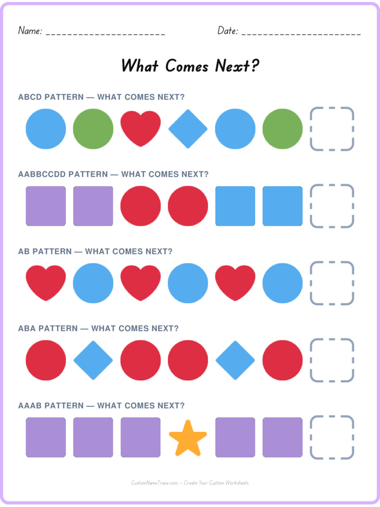 Mixed Review pattern worksheet 120 for kids