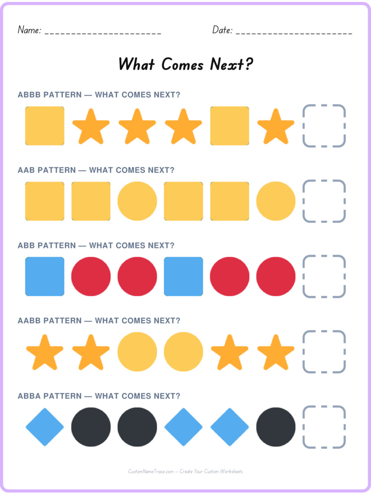 Mixed Review pattern worksheet 121 for kids