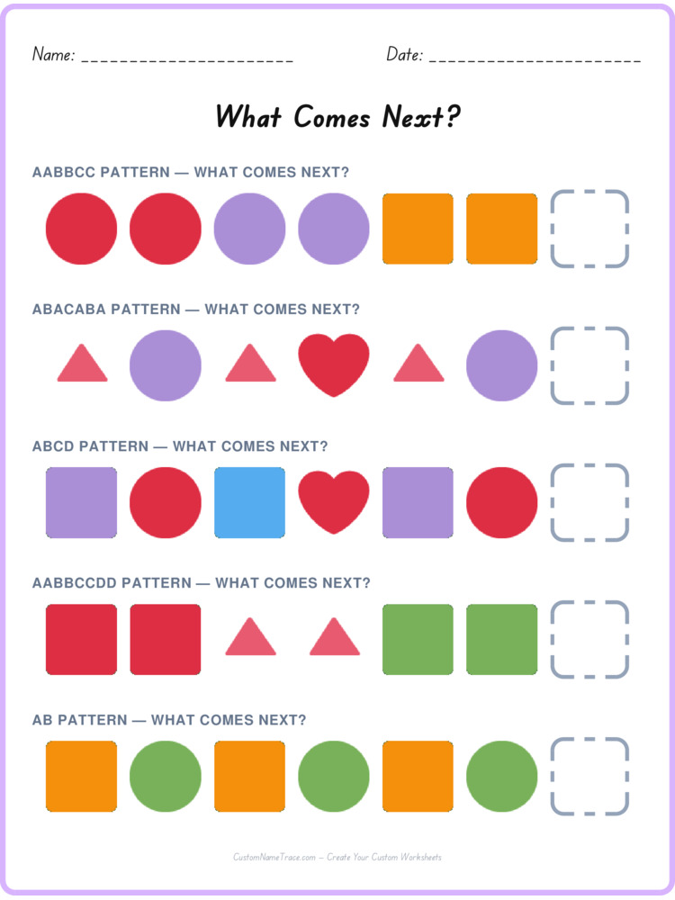 Mixed Review pattern worksheet 122 for kids