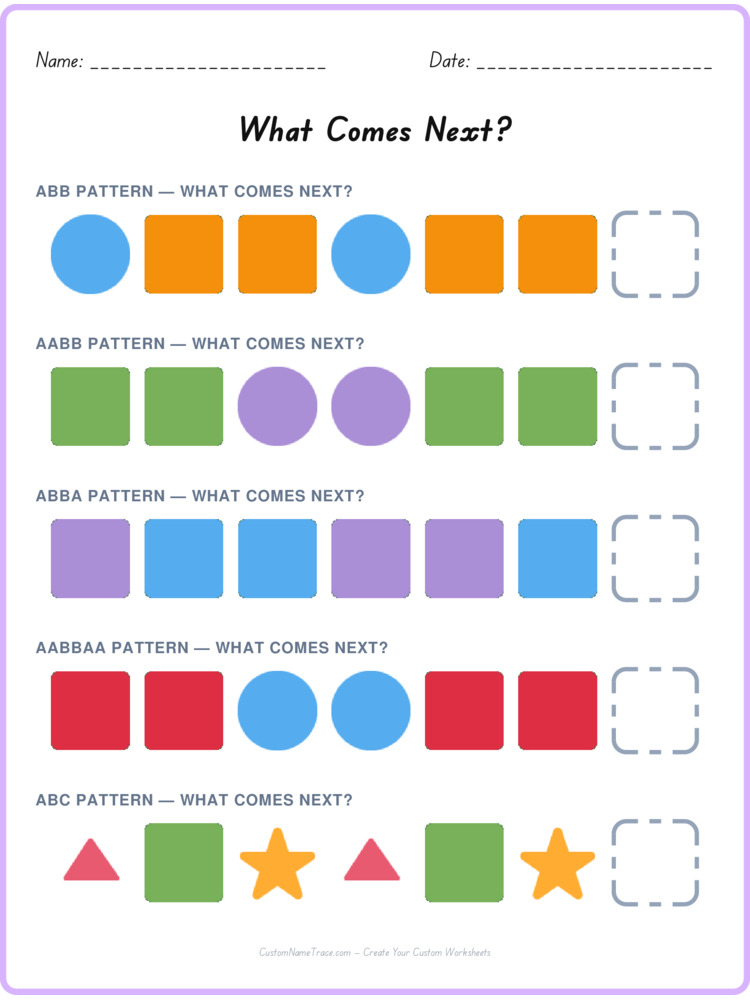 Mixed Review pattern worksheet 123 for kids