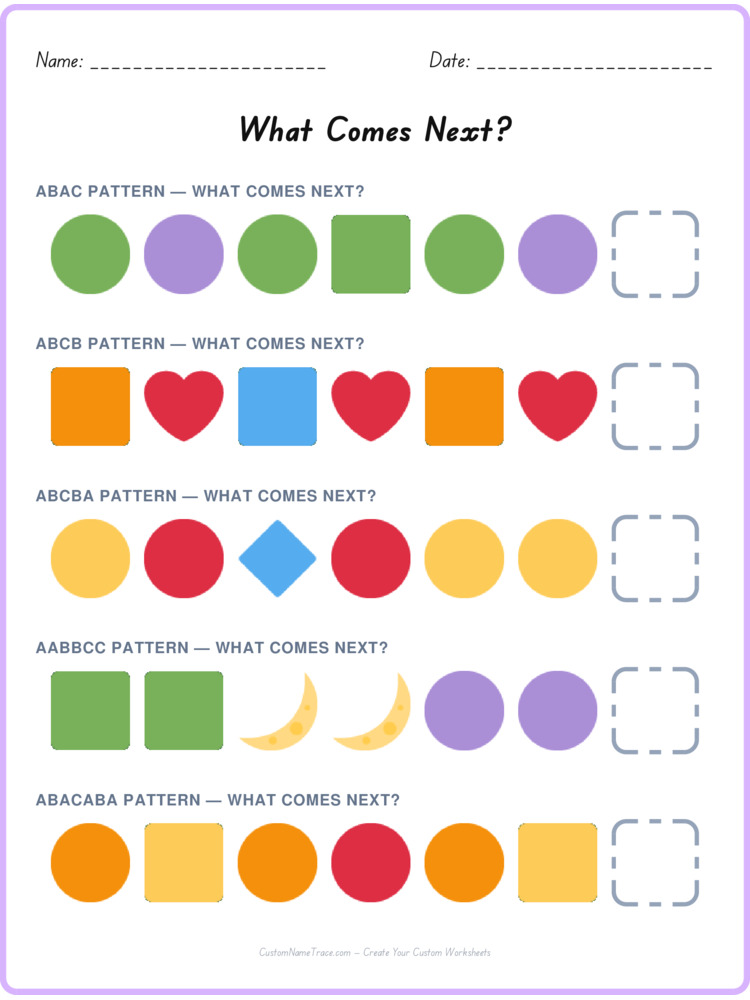 Mixed Review pattern worksheet 124 for kids
