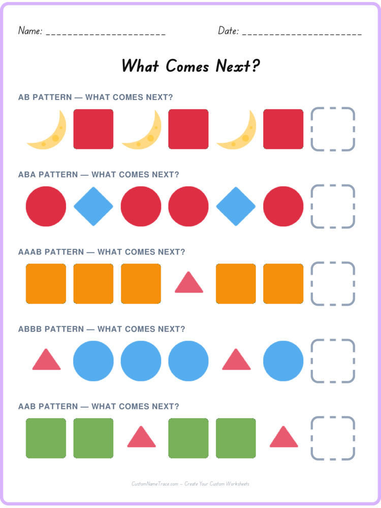 Mixed Review pattern worksheet 125 for kids