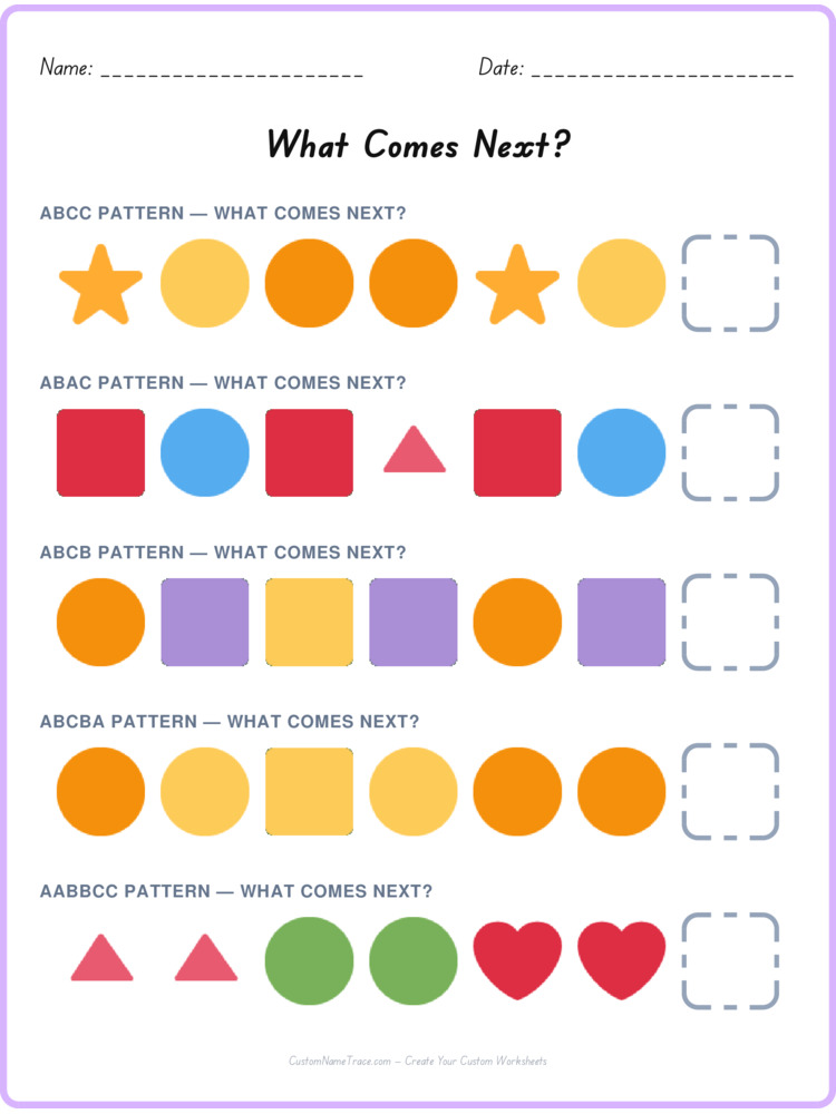 Mixed Review pattern worksheet 126 for kids