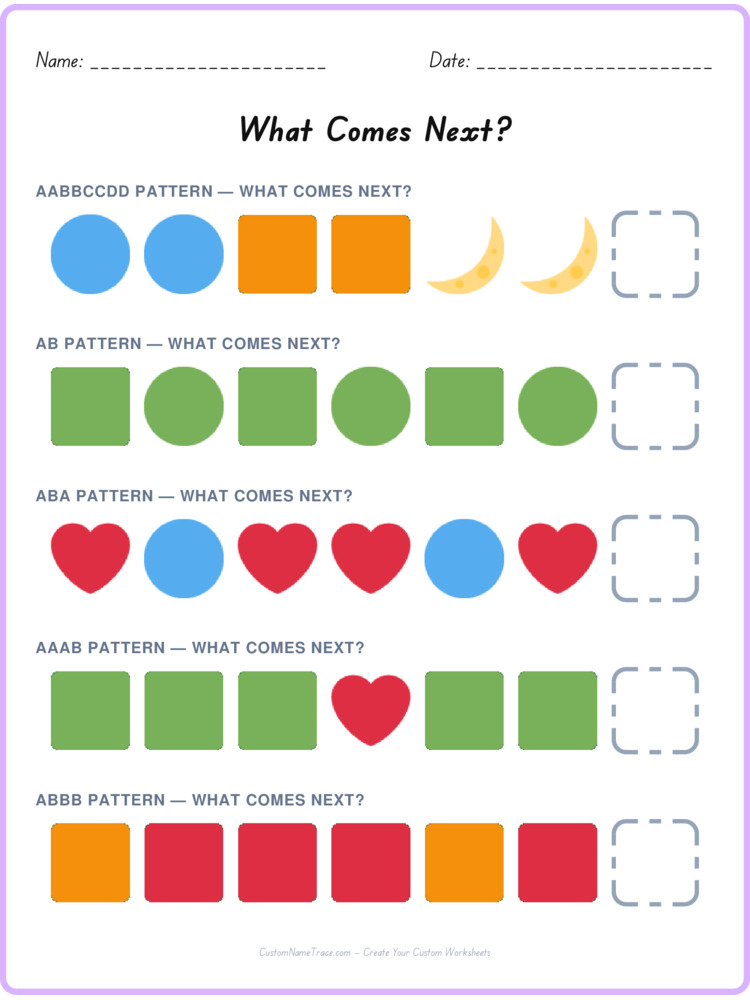 Mixed Review pattern worksheet 127 for kids