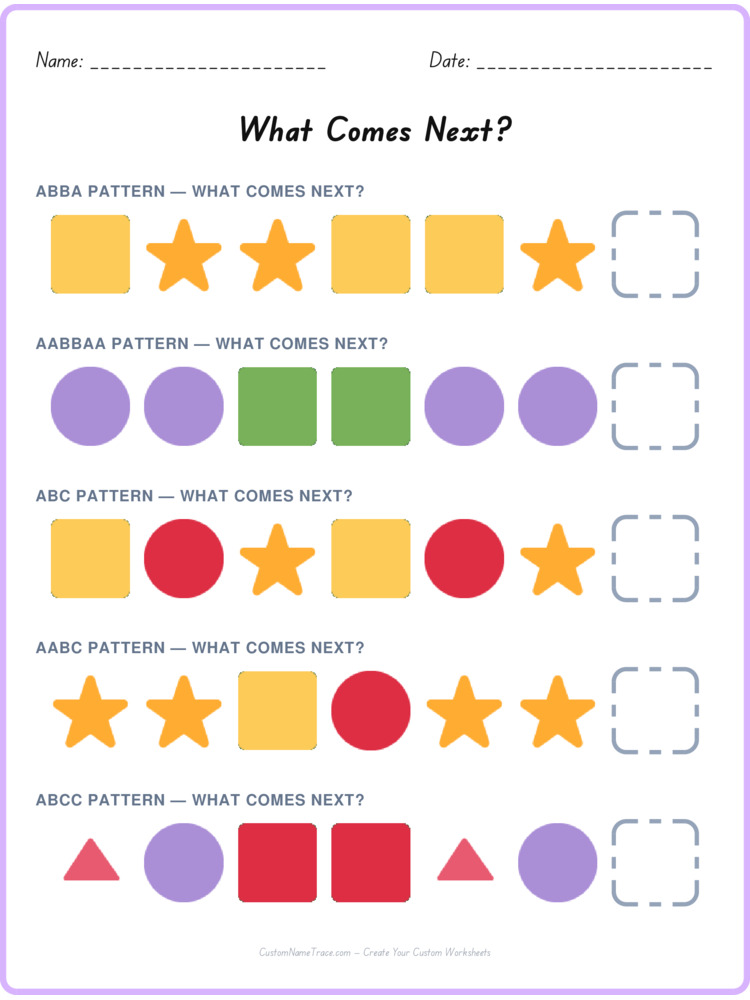 Mixed Review pattern worksheet 128 for kids