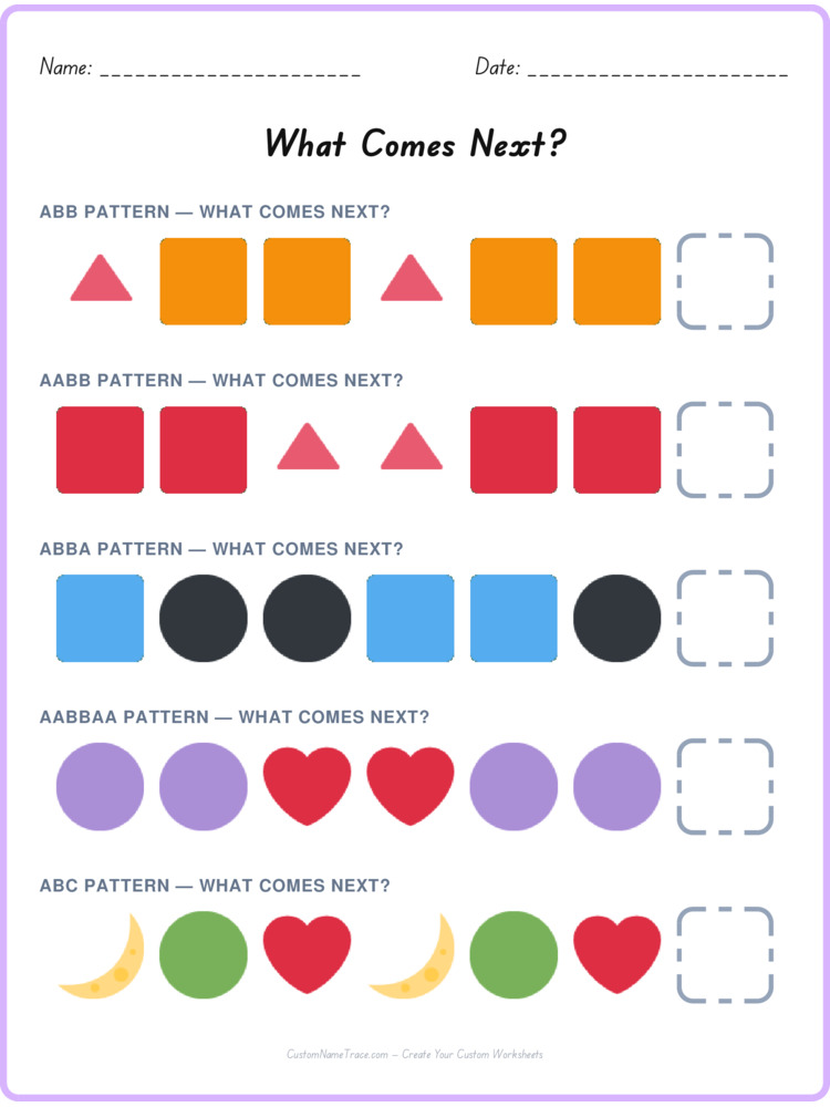 Mixed Review pattern worksheet 129 for kids