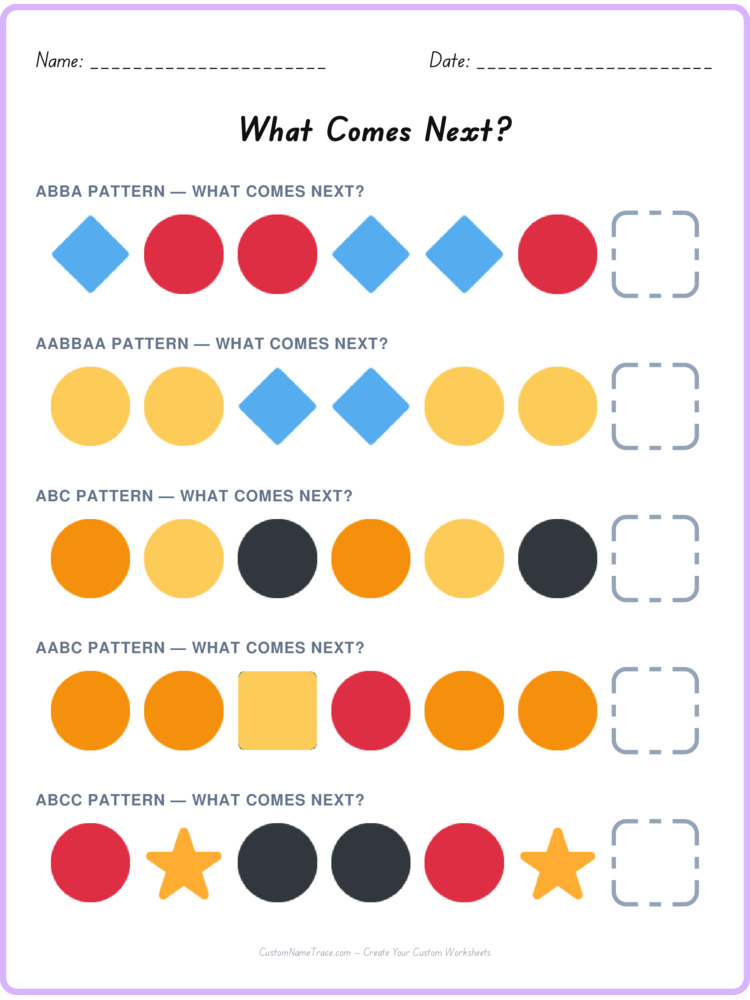 Mixed Review pattern worksheet 13 for kids