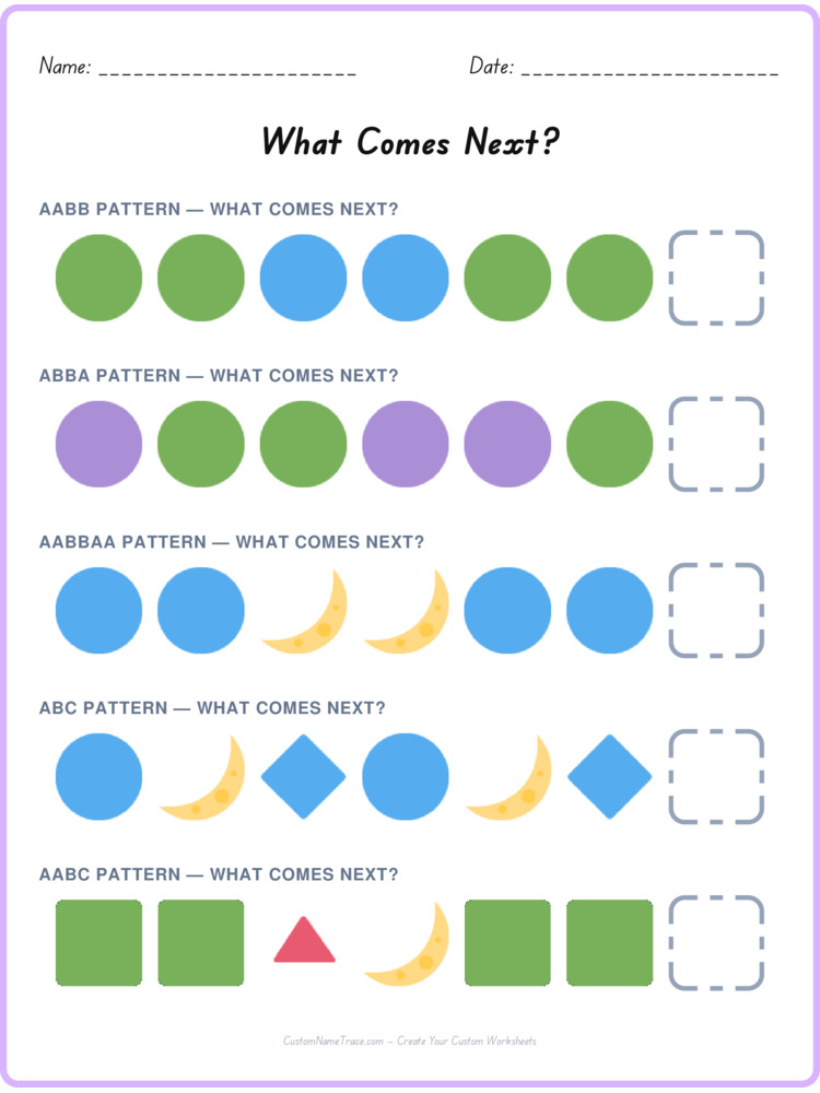 Mixed Review pattern worksheet 130 for kids