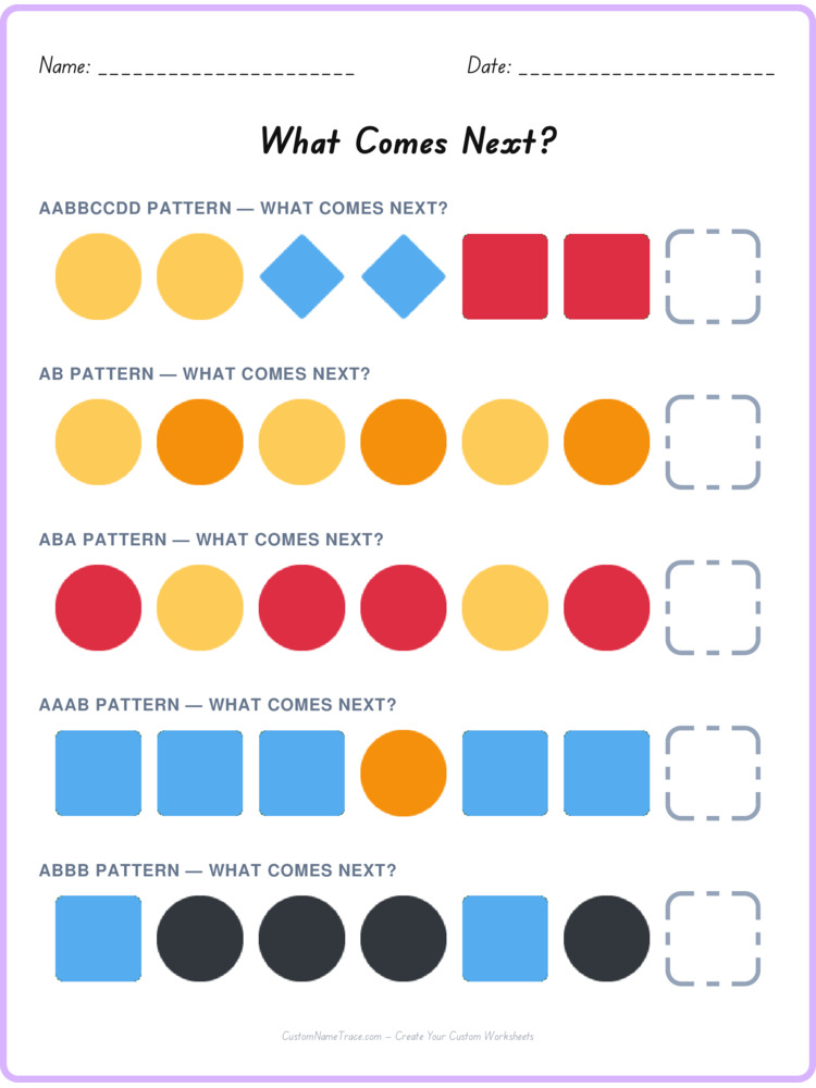 Mixed Review pattern worksheet 131 for kids