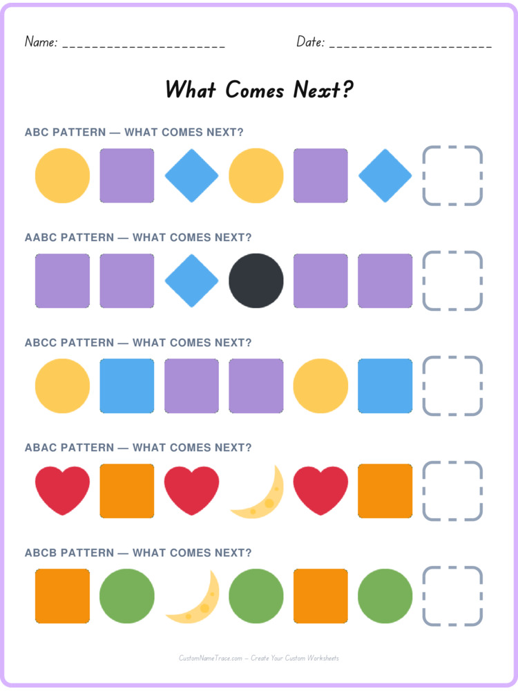 Mixed Review pattern worksheet 132 for kids