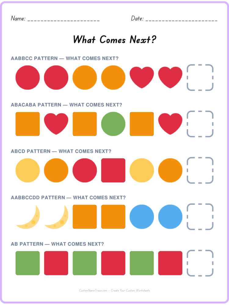Mixed Review pattern worksheet 133 for kids