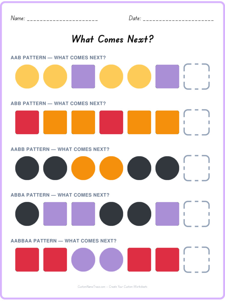 Mixed Review pattern worksheet 134 for kids