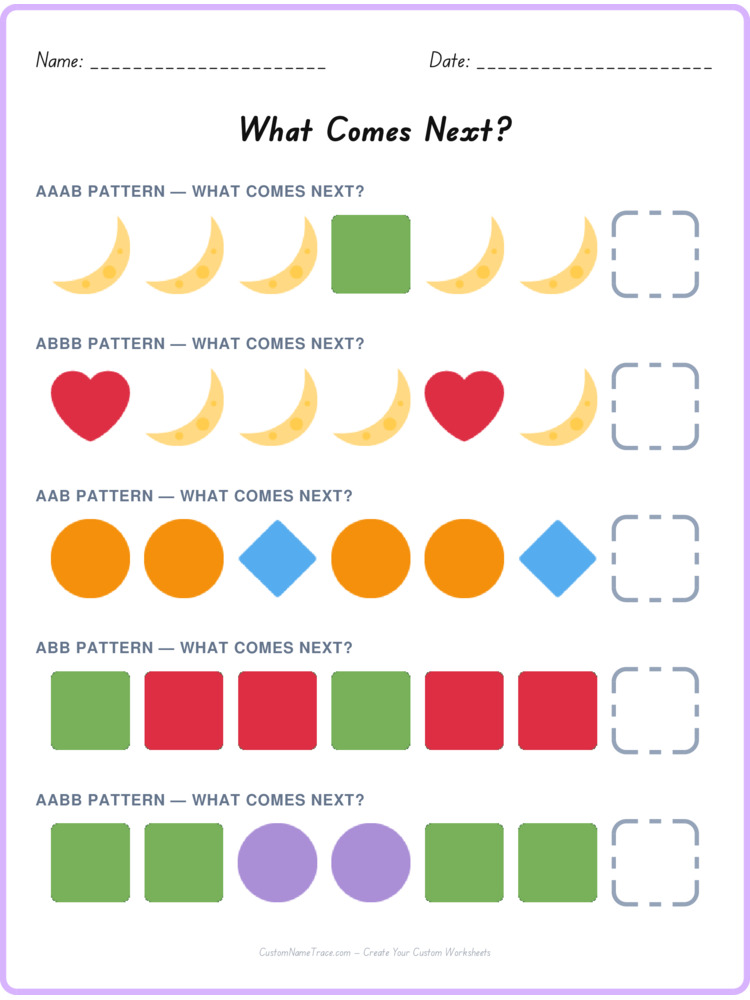 Mixed Review pattern worksheet 135 for kids
