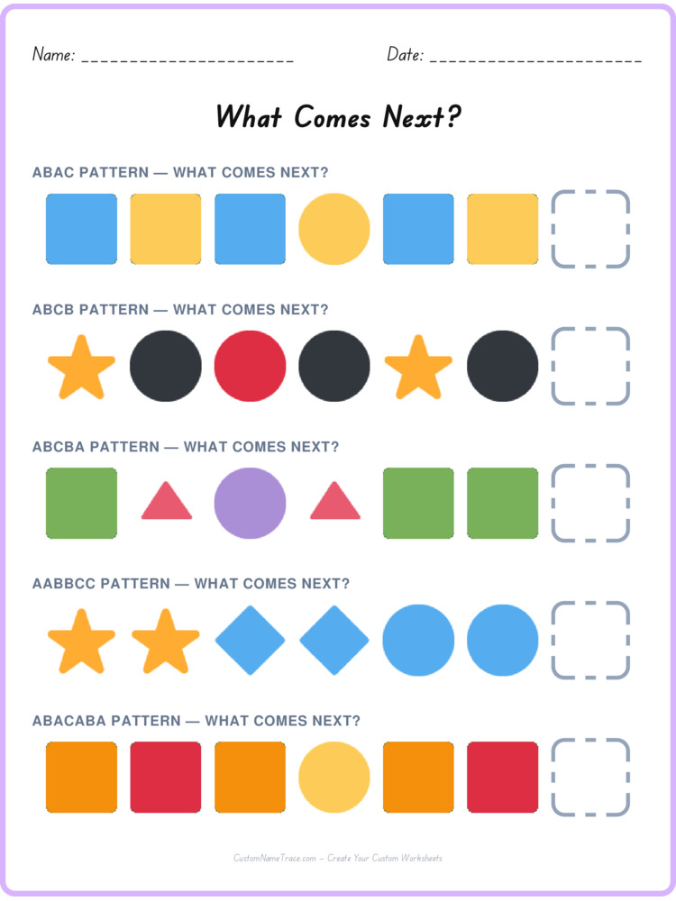 Mixed Review pattern worksheet 136 for kids