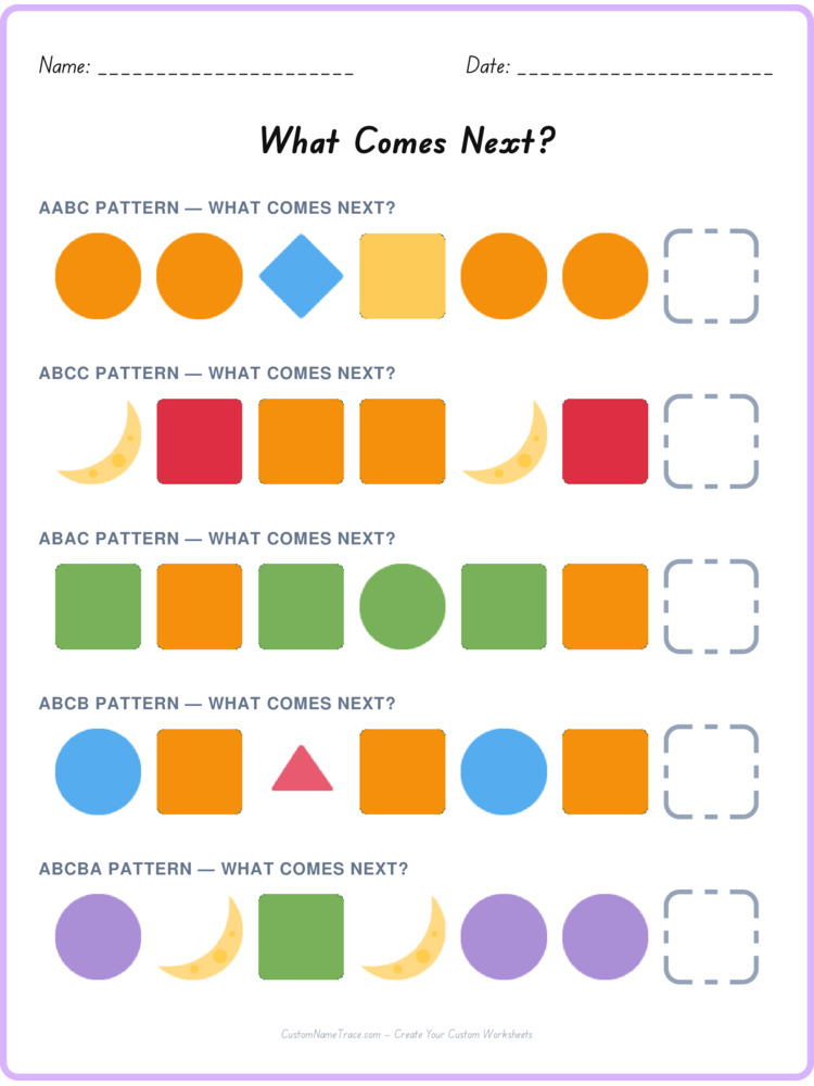 Mixed Review pattern worksheet 138 for kids