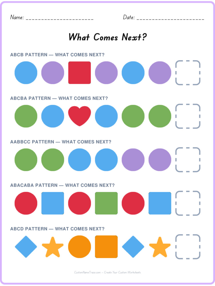Mixed Review pattern worksheet 139 for kids