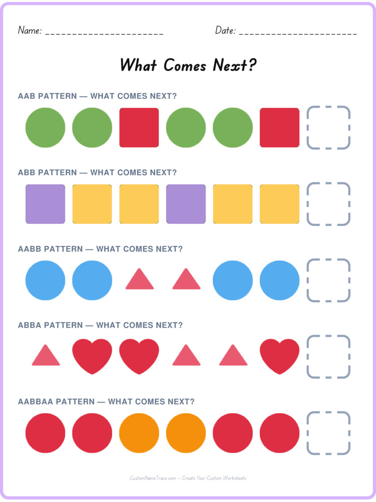 Mixed Review pattern worksheet 140 for kids
