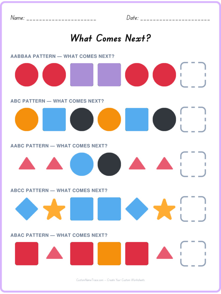 Mixed Review pattern worksheet 143 for kids