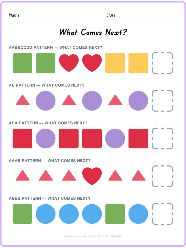 Mixed Review pattern worksheet 145 for kids