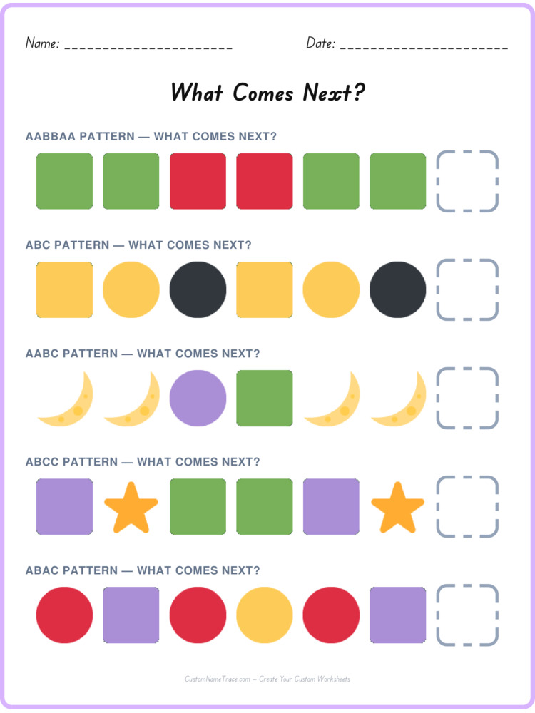 Mixed Review pattern worksheet 15 for kids