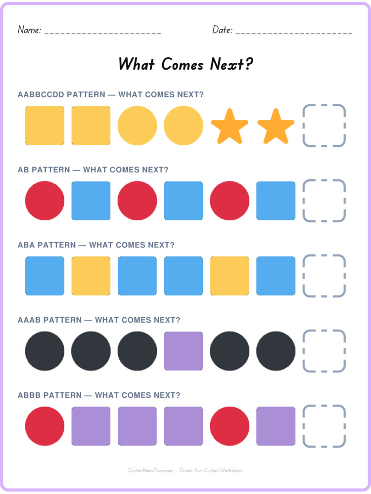 Mixed Review pattern worksheet 153 for kids
