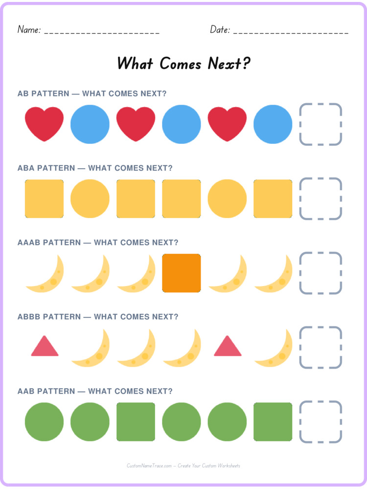 Mixed Review pattern worksheet 154 for kids