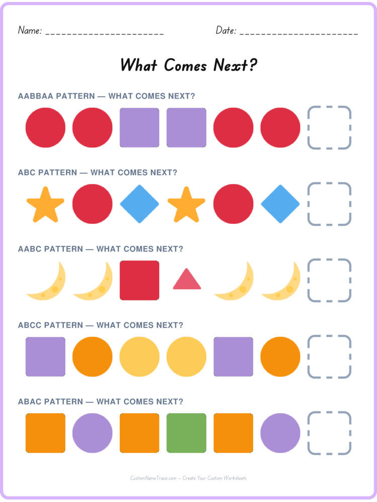 Mixed Review pattern worksheet 156 for kids