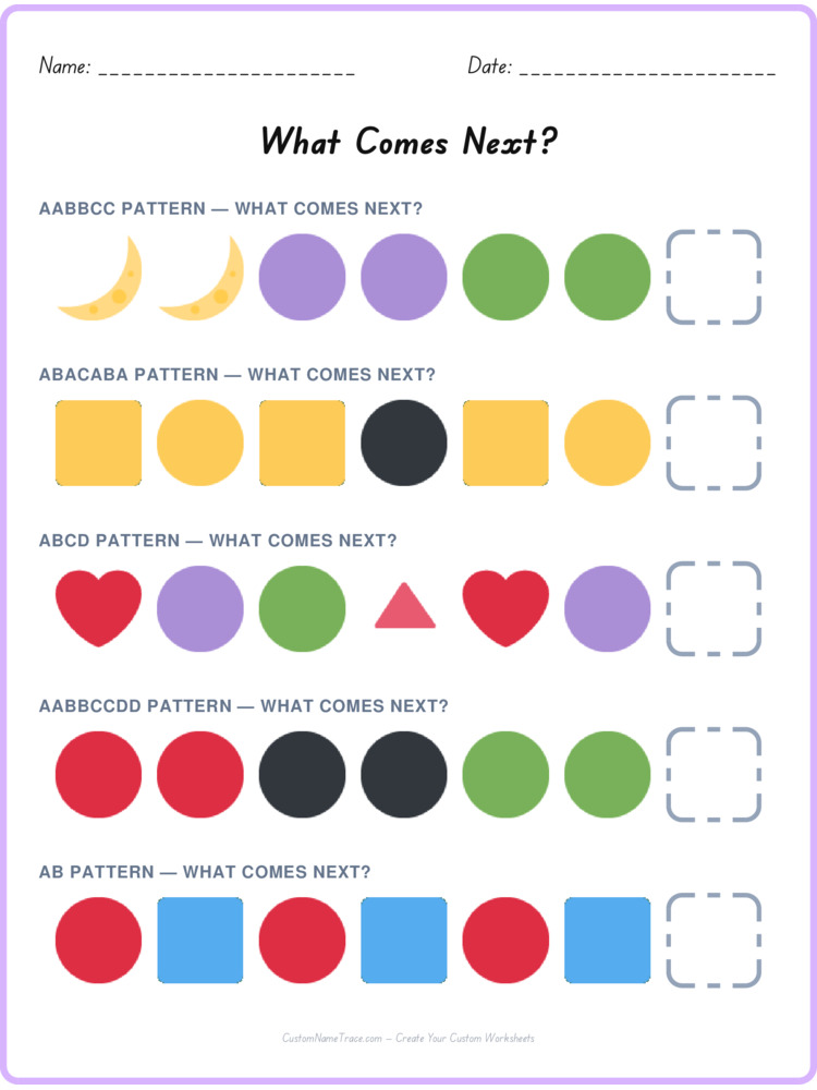 Mixed Review pattern worksheet 16 for kids