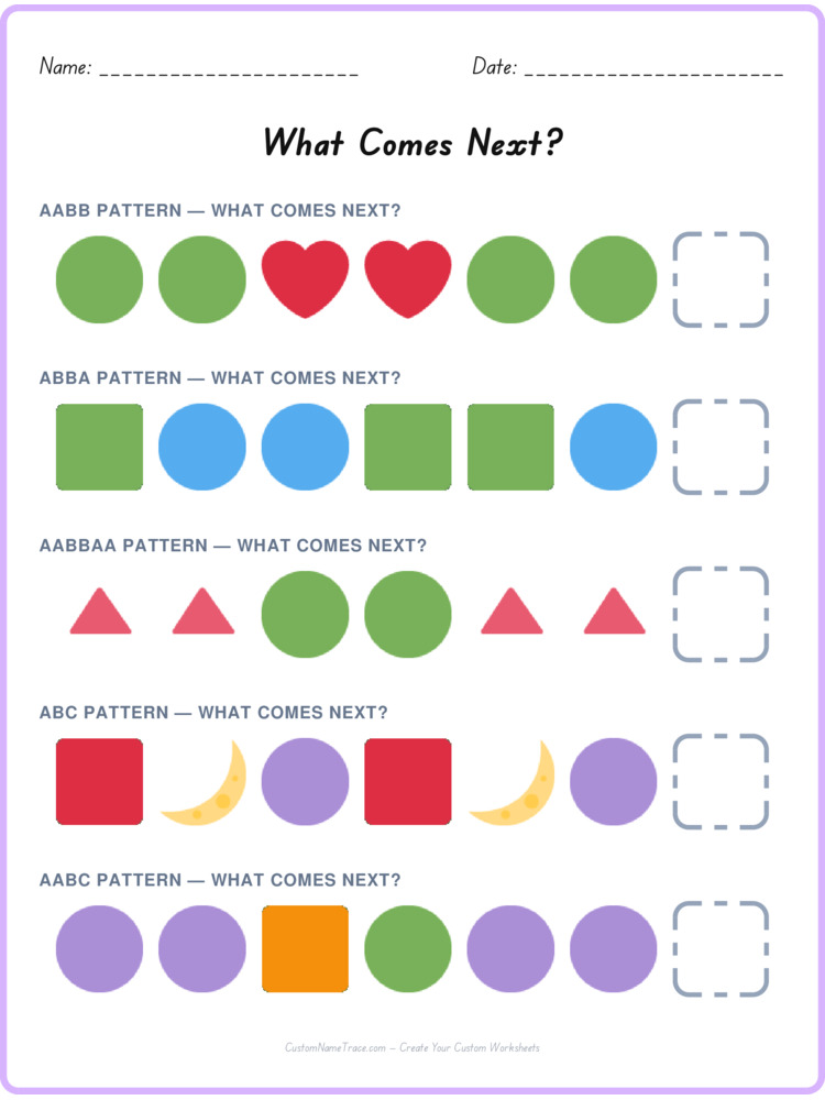 Mixed Review pattern worksheet 160 for kids
