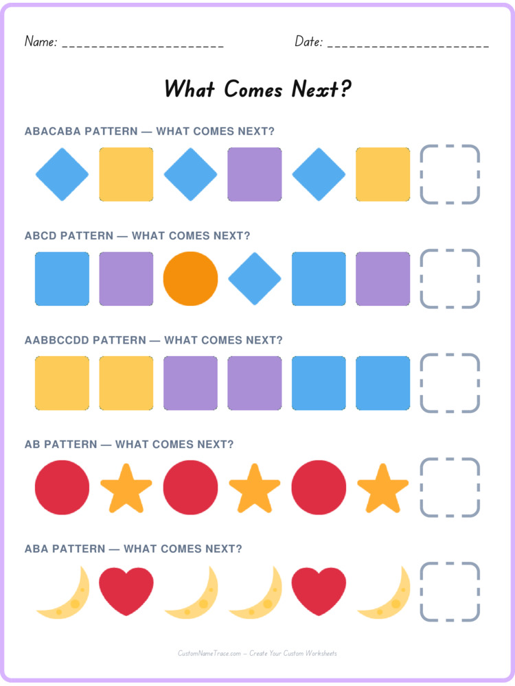 Mixed Review pattern worksheet 164 for kids