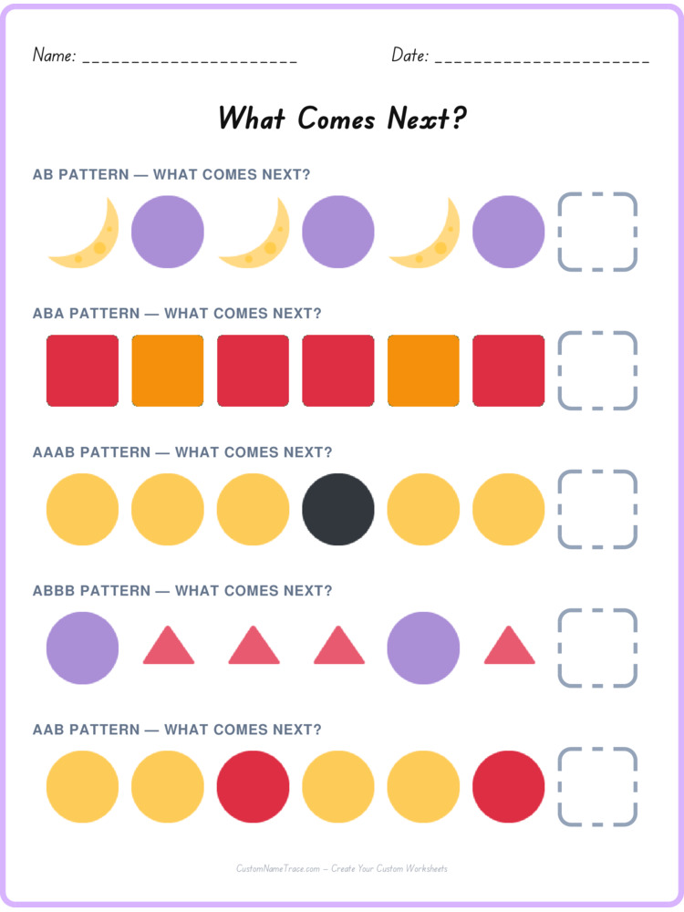 Mixed Review pattern worksheet 17 for kids
