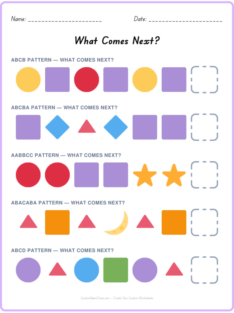 Mixed Review pattern worksheet 173 for kids