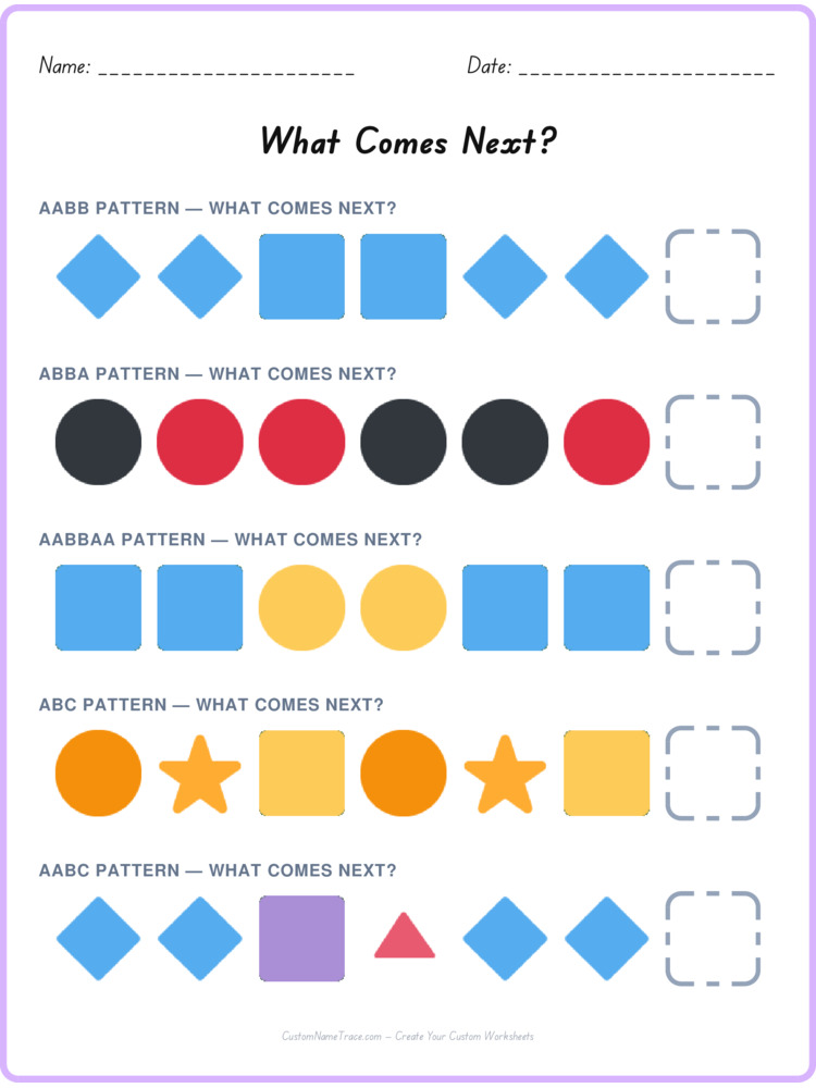 Mixed Review pattern worksheet 174 for kids