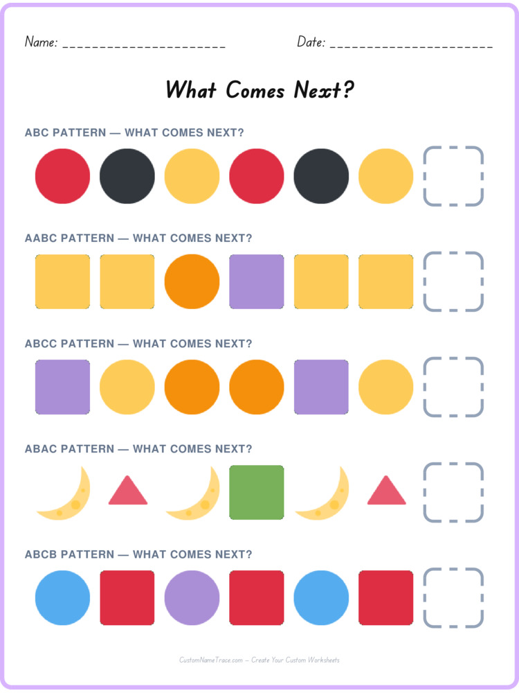 Mixed Review pattern worksheet 175 for kids