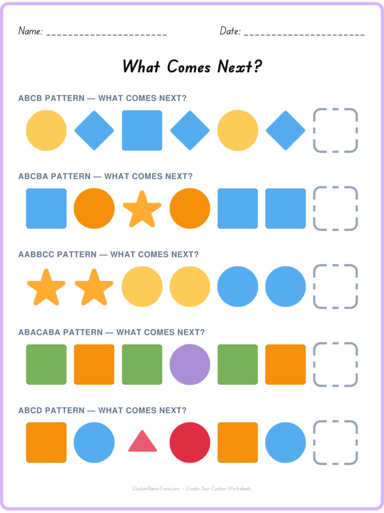 Mixed Review pattern worksheet 179 for kids