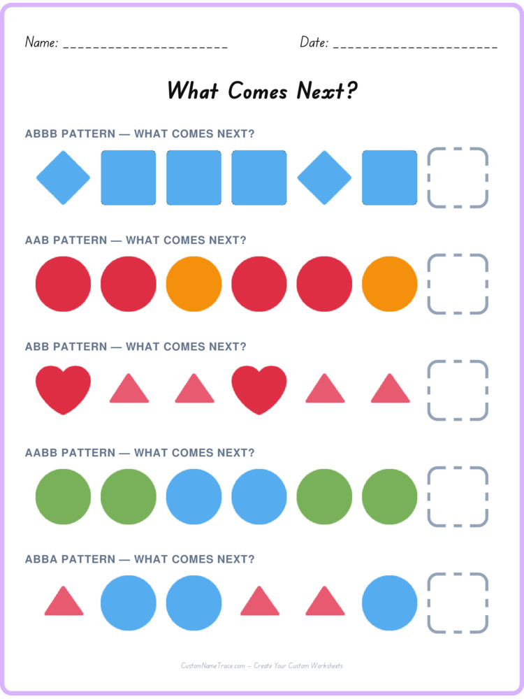 Mixed Review pattern worksheet 18 for kids