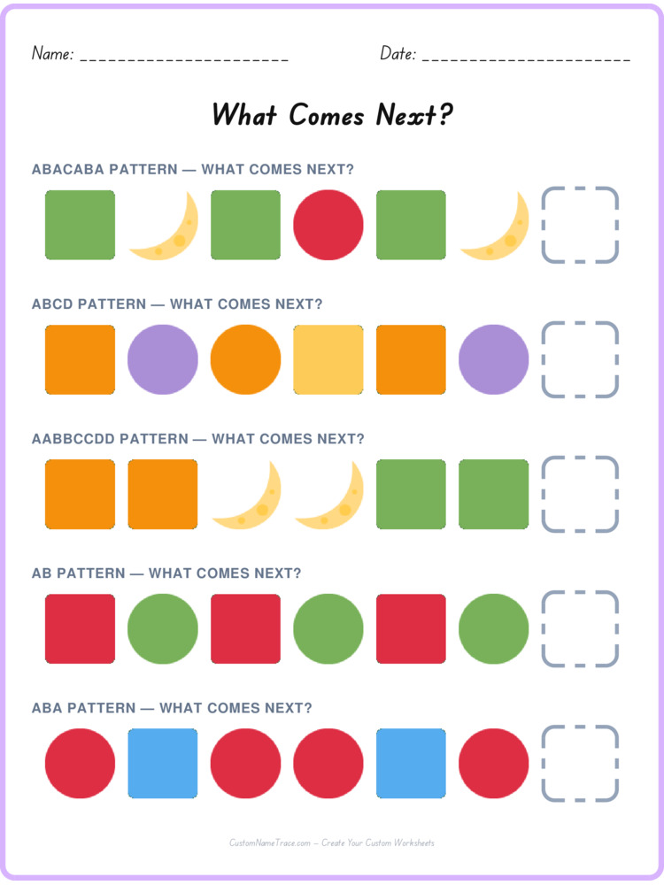 Mixed Review pattern worksheet 180 for kids