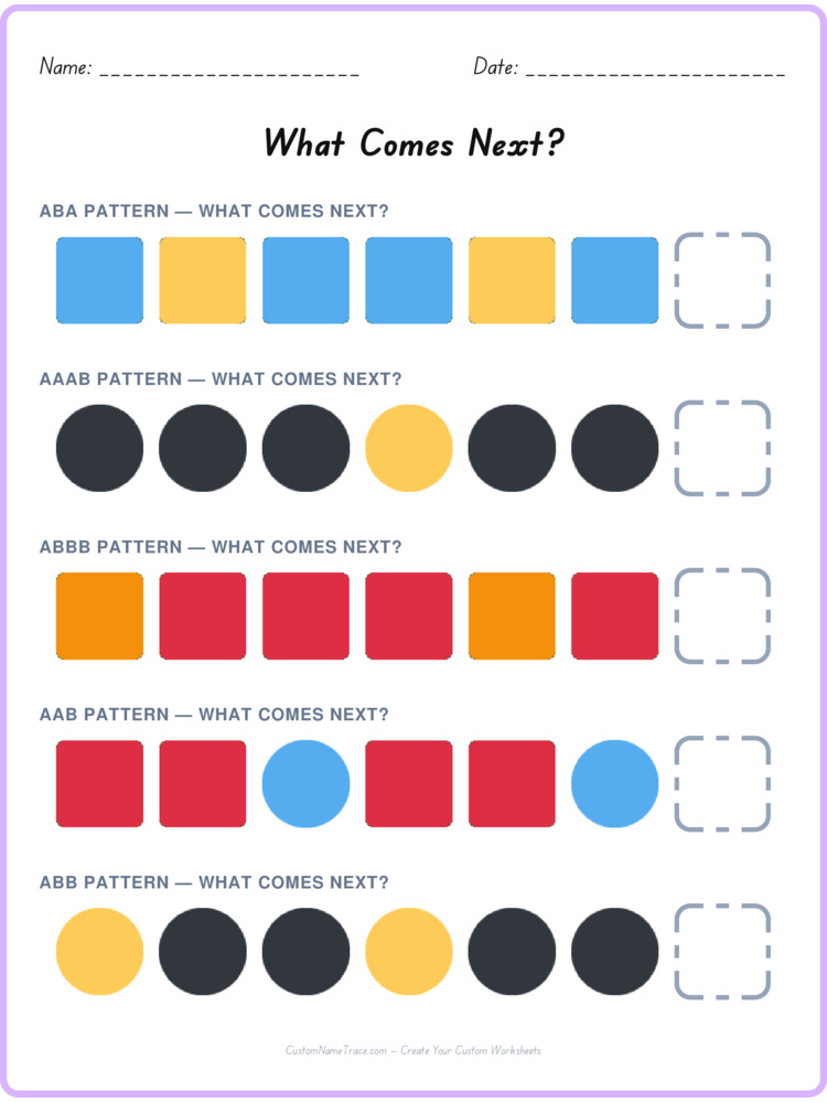 Mixed Review pattern worksheet 181 for kids
