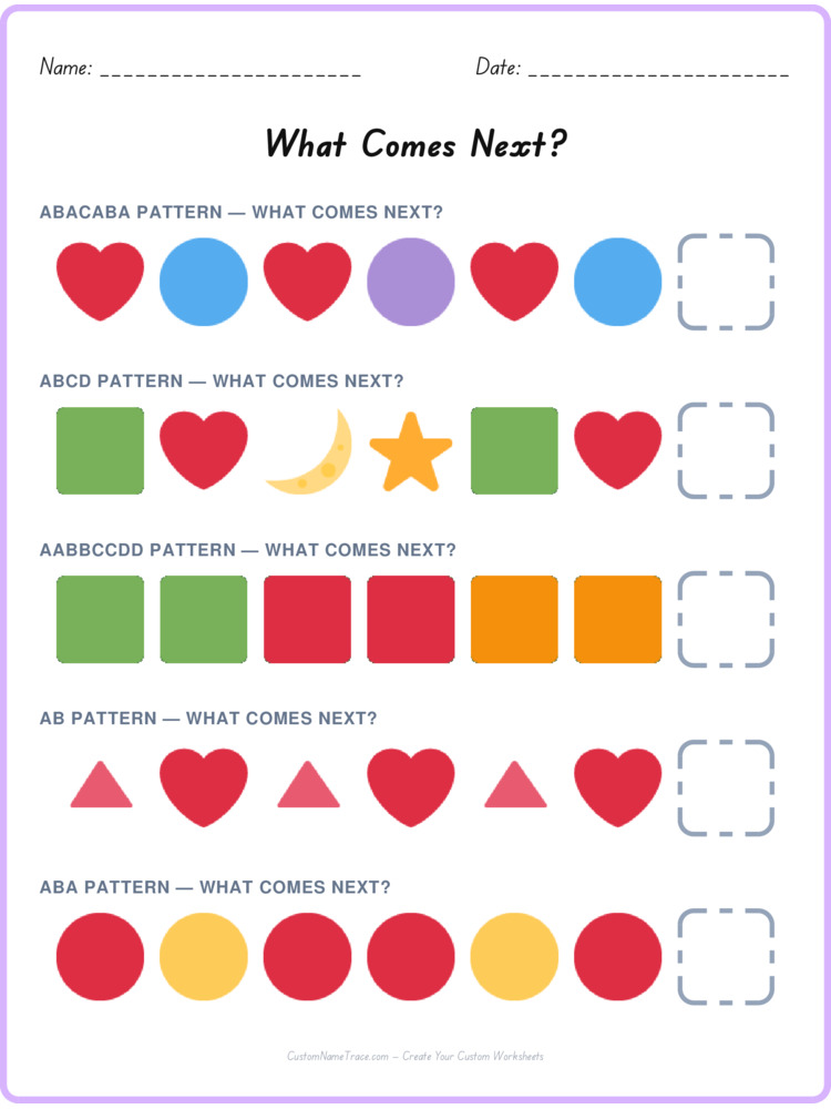 Mixed Review pattern worksheet 182 for kids
