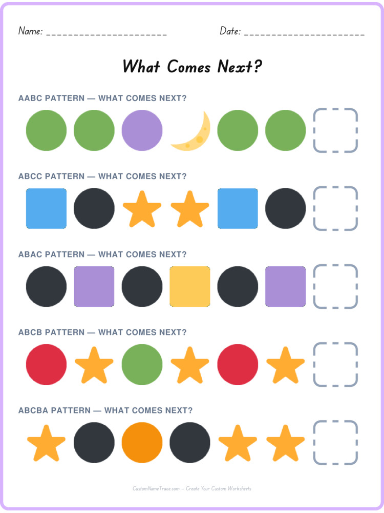 Mixed Review pattern worksheet 188 for kids