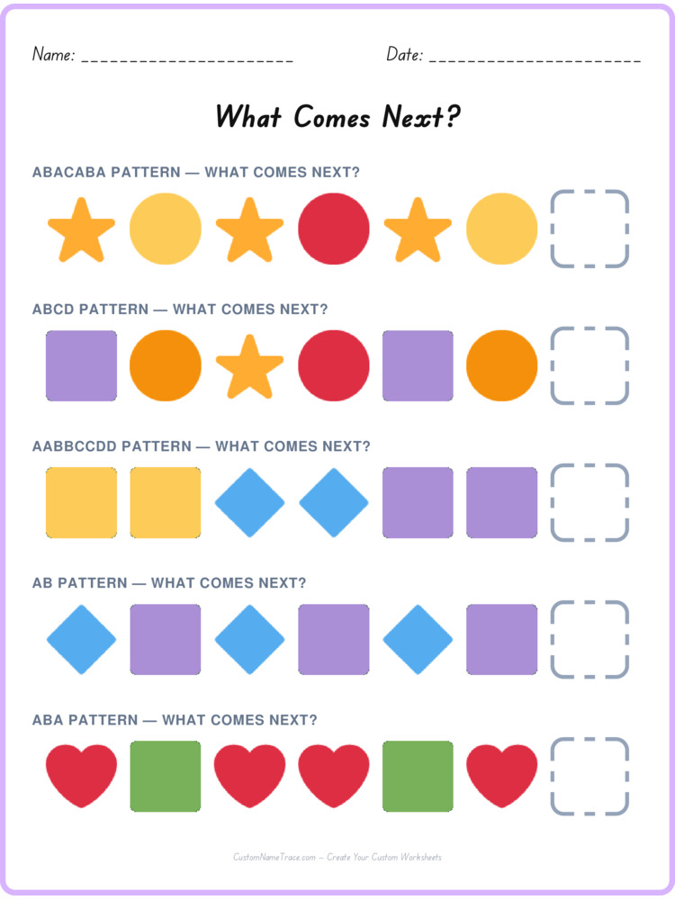 Mixed Review pattern worksheet 189 for kids