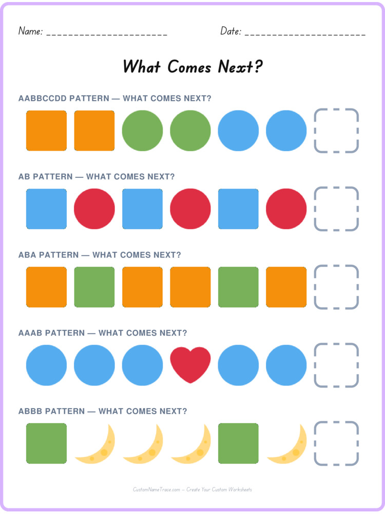 Mixed Review pattern worksheet 19 for kids