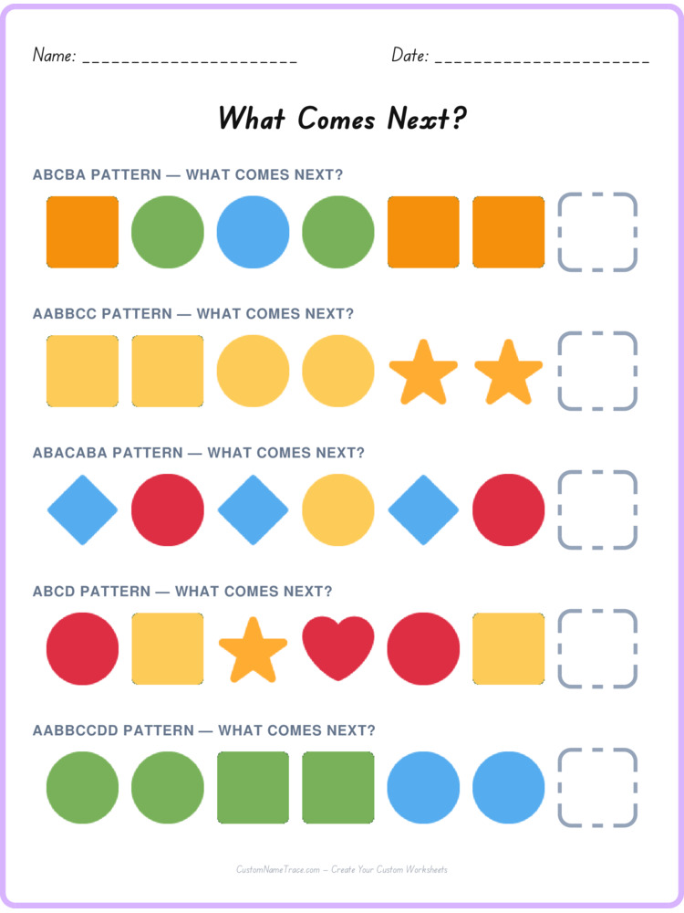 Mixed Review pattern worksheet 191 for kids