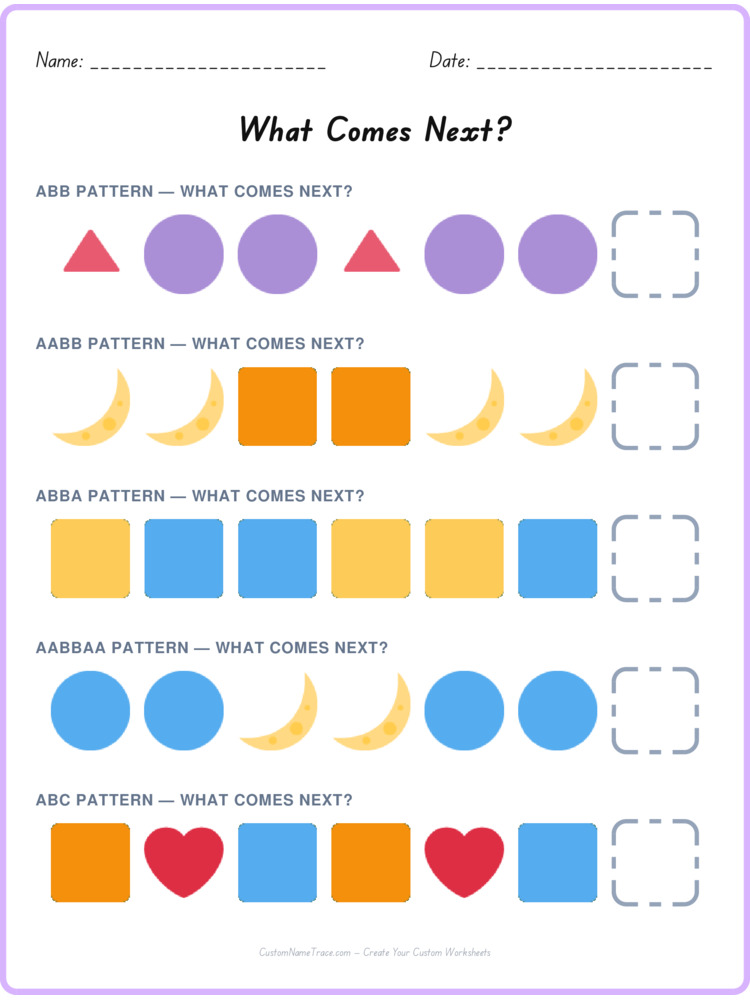 Mixed Review pattern worksheet 198 for kids