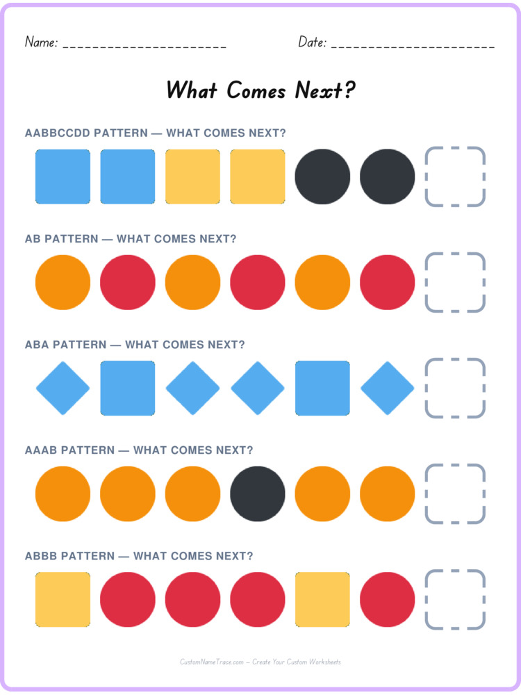 Mixed Review pattern worksheet 199 for kids
