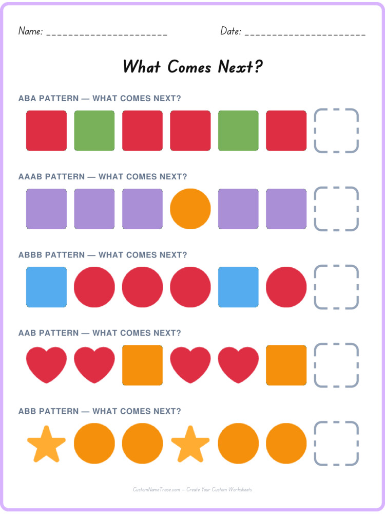 Mixed Review pattern worksheet 2 for kids