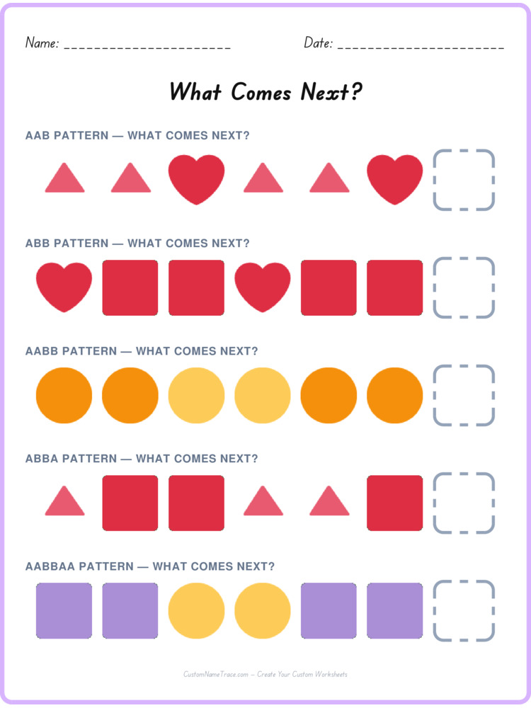 Mixed Review pattern worksheet 20 for kids