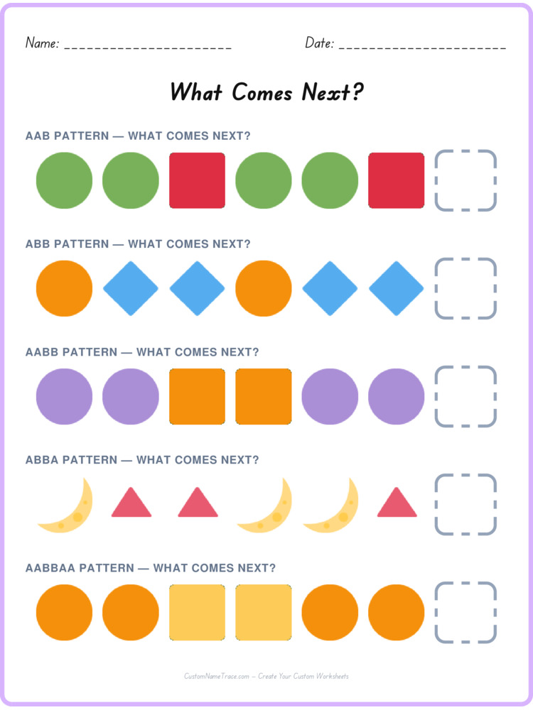 Mixed Review pattern worksheet 201 for kids