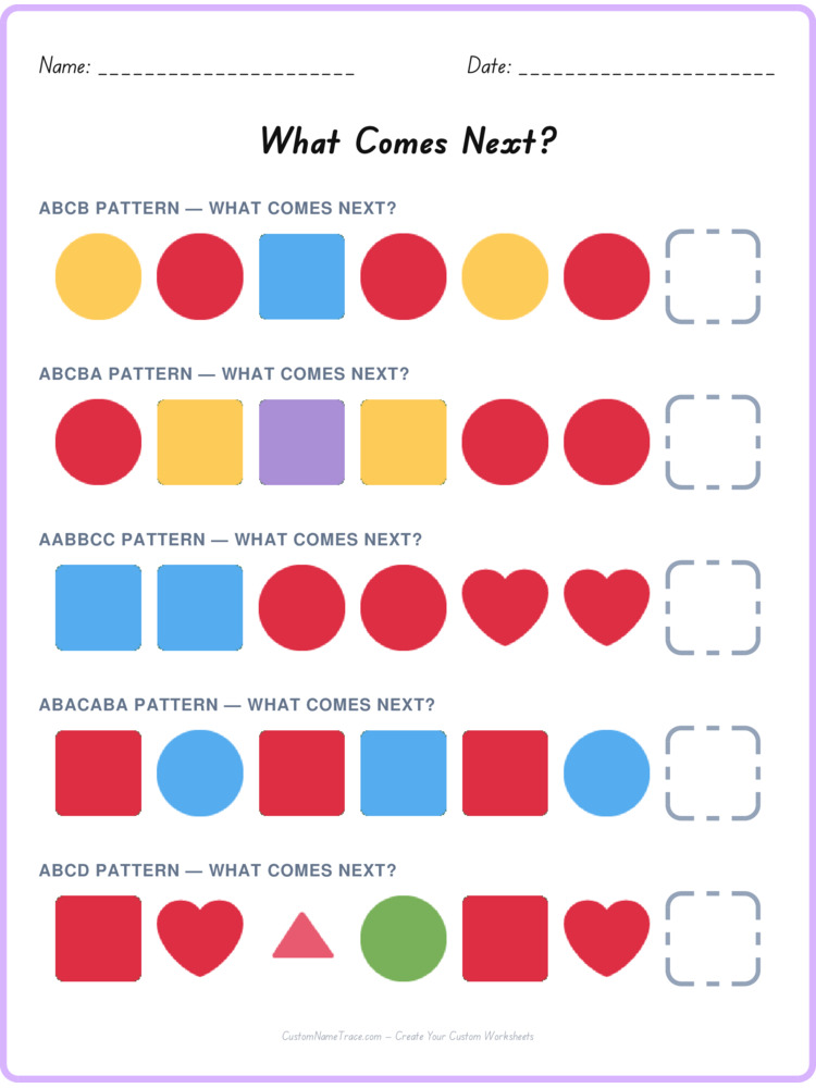 Mixed Review pattern worksheet 202 for kids